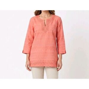Alfred Dunner Womens Lace Trim Split Neck 3/4 Sleeve Top orange  Size‎ 1X
